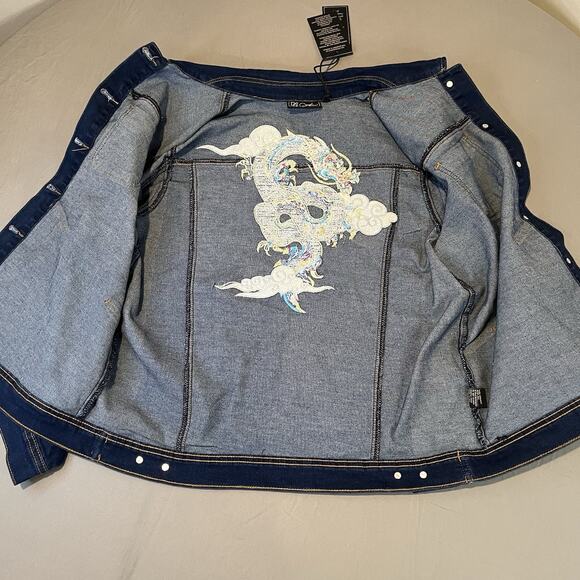 Women's DG2 Diane Gilman Denim Jacket Med Dragon Annivers Rhinestone Embroidered - Picture 7 of 9